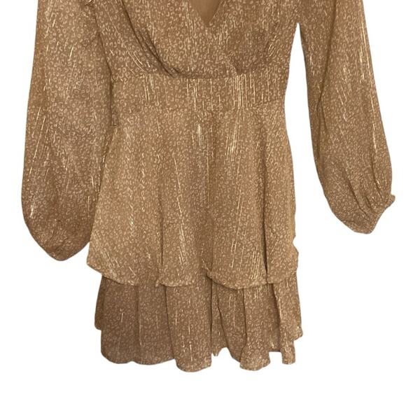 Michael Kors Metallic Gold Shimmer XXS Long Sleeve Mini Dress Party Ruffle Hem - Picture 5 of 16